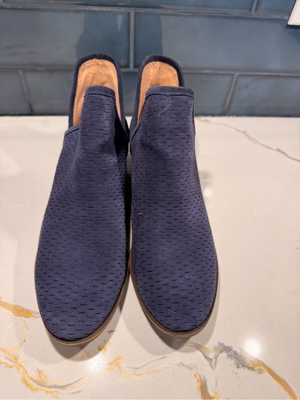 Lucky Brand Navy Blue Perforated Suede Ankle Booties